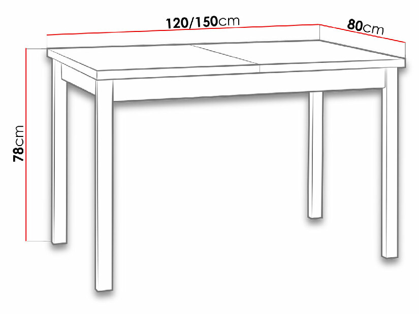Stol na razvlačenje 80 x 120+150 I (bijela L) (crna)