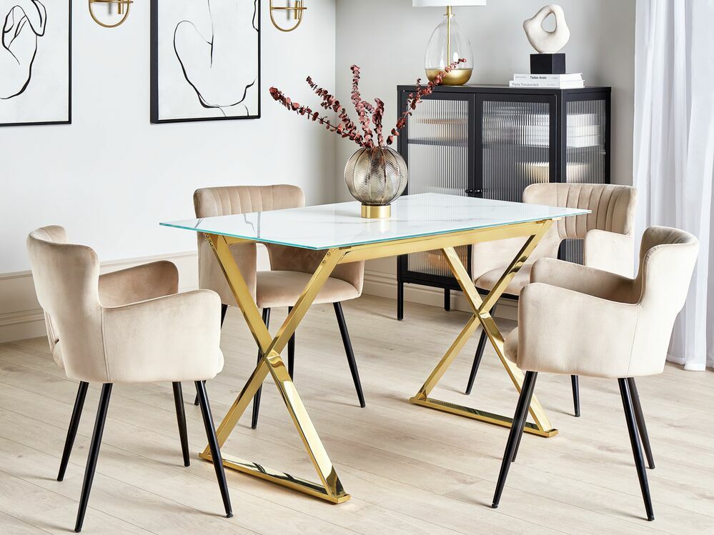 Blagovaonski stol Ariane (bijela + zlatna) (za 4 osobe )