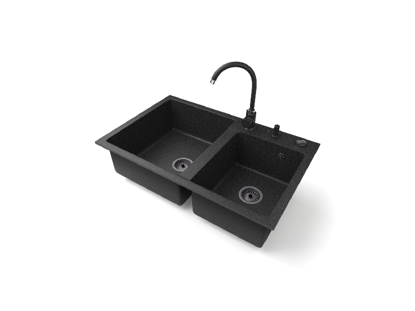 Kuhinjski sudoper Hakkon (crna + tekstura) (sa 2 otvora za bateriju)