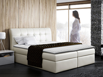 Bračni krevet 200 cm Lima (krem ) (s podnicom, madracem i prostorom za odlaganje)