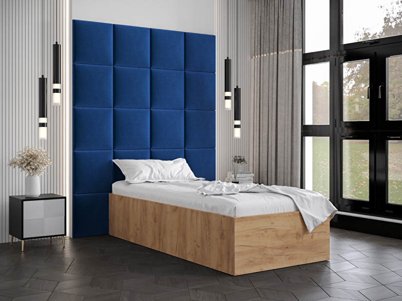 Jednostruki krevet s tapeciranim uzglavljem 90 cm Brittany 3 (hrast craft zlatni + plava) (s podnicom)