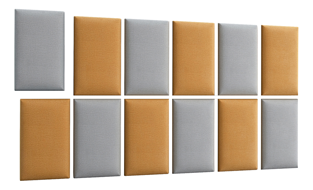 Set 12 tapeciranih panela Quadra 180x100 cm (boja senfa + svijetlosiva)