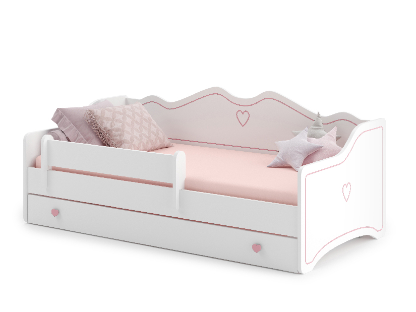 Dječji krevet 160x80 cm Ester I (s podnicom i madracem) (bijela + ružičasta)