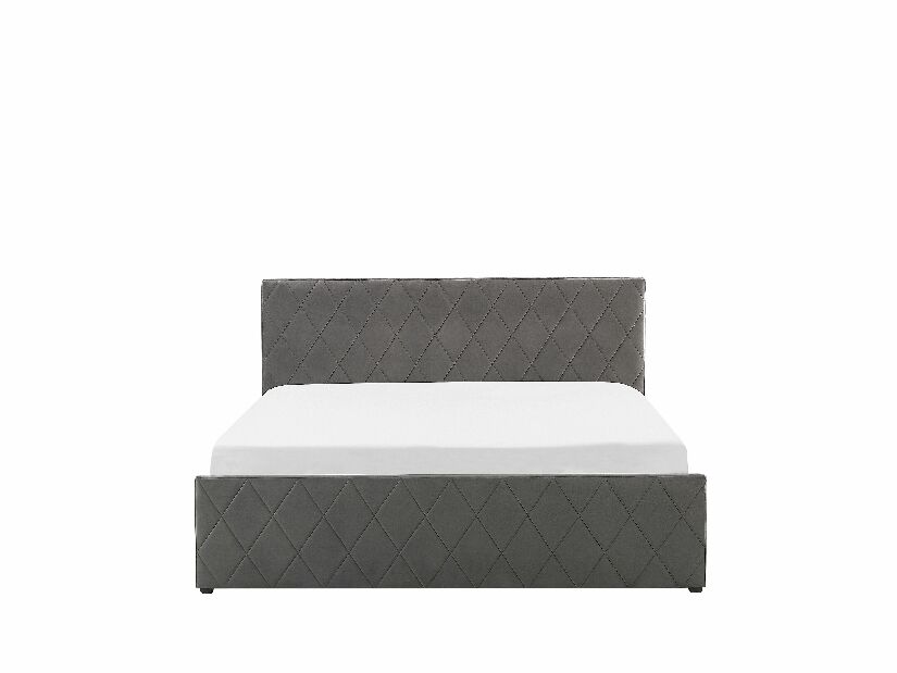 Bračni krevet 160 cm ROFARIO (siva) (baršun) (s podnicom i prostorom za odlaganje)