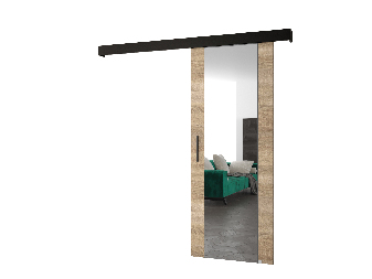 Klizna vrata 90 cm Sharlene II (hrast sonoma + crna mat + crna) (s ogledalom)