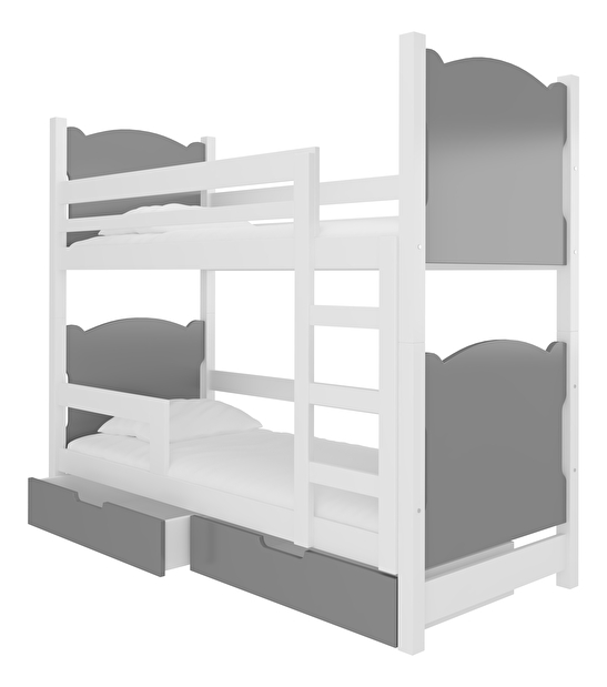 Dječji krevet na kat 180x75 cm Marryann (s podnicom i madracem) (bijela + siva)