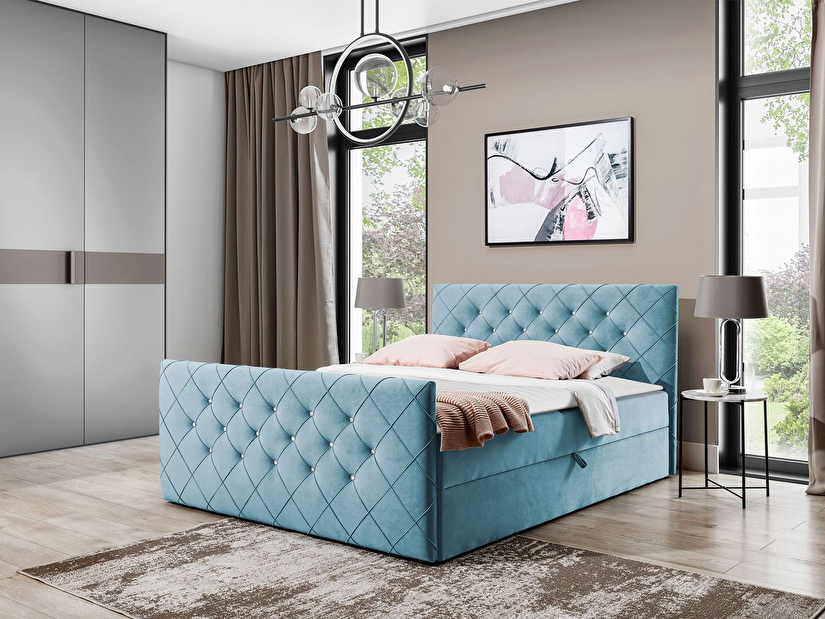 Bračni krevet 200 cm Mirjan Dory (plava ) (s podnicom, madracem i prostorom za odlaganje)