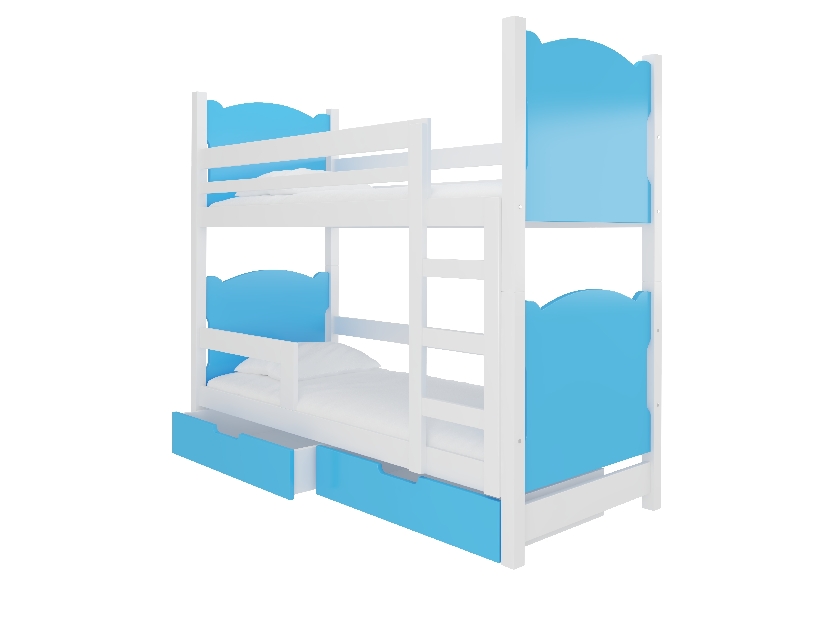 Dječji krevet na kat 180x75 cm Marryann (s podnicom i madracem) (bijela + plava)