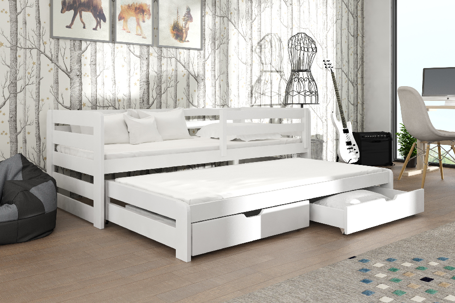 Dječji krevet 80 x 180 cm SIMO (s podnicom i prostorom za odlaganje) (bijela)