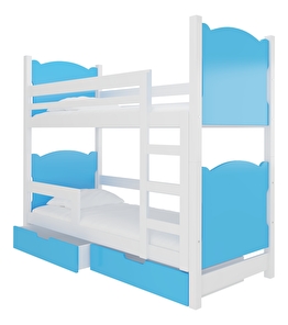 Dječji krevet na kat 180x75 cm Marryann (s podnicom i madracem) (bijela + plava)