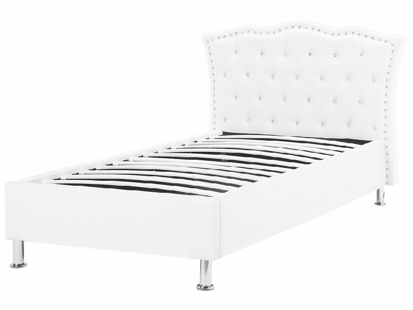 Jednostruki krevet 90 cm MATH (s podnicom i prostorom za odlaganje) (bijela)