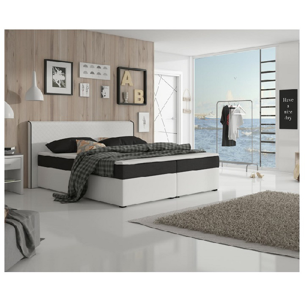 Bračni krevet Boxspring 160 cm Namakyra Megakomfort (bijela + crna) (s madracom i rešetkom) 