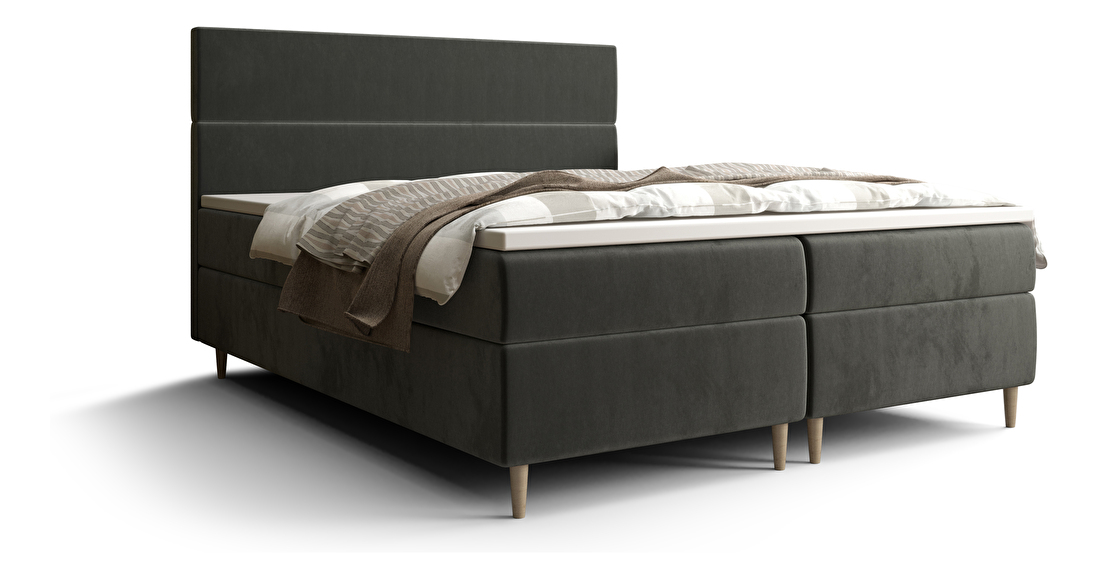 Bračni krevet Boxspring 160 cm Flu Comfort (tamnosiva) (s madracem i prostorom za odlaganje)