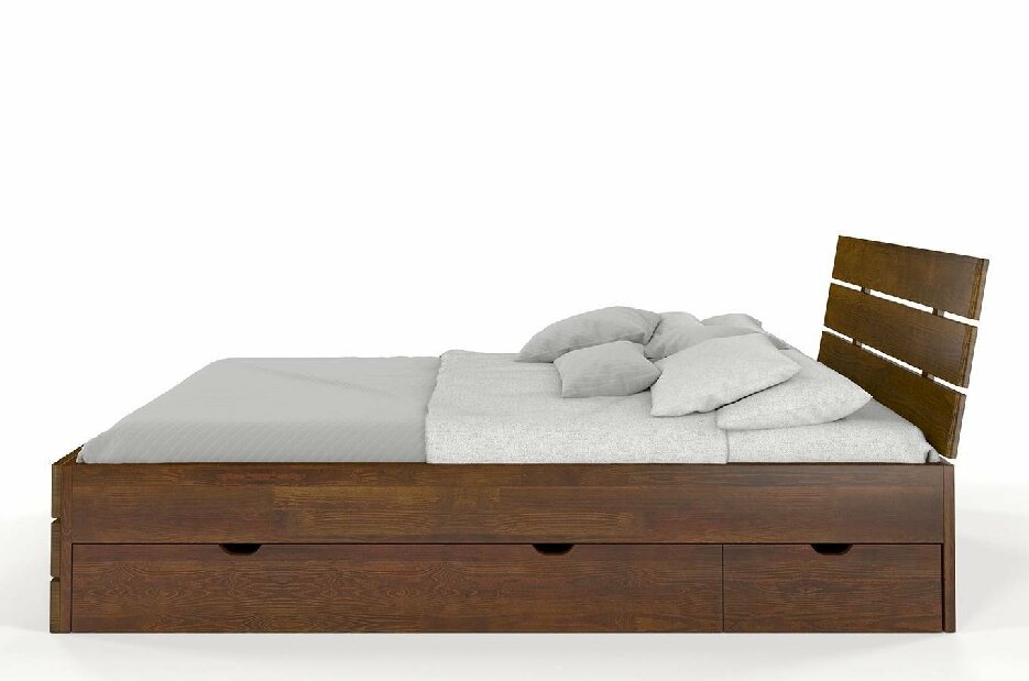 Bračni krevet 200 cm Lorenskog High Drawers (borovina)
