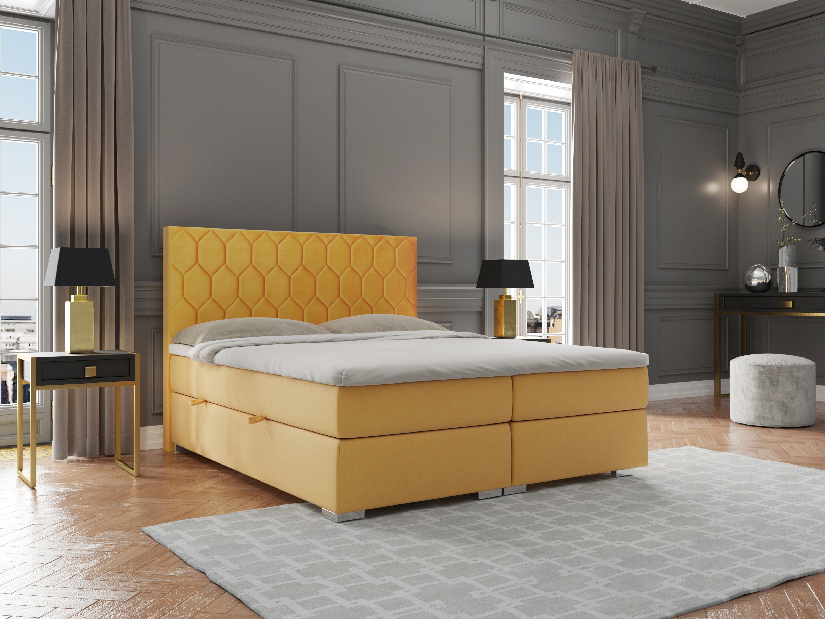 Bračni krevet Boxspring 160 cm Piranno (žuta) (s prostorom za odlaganje)