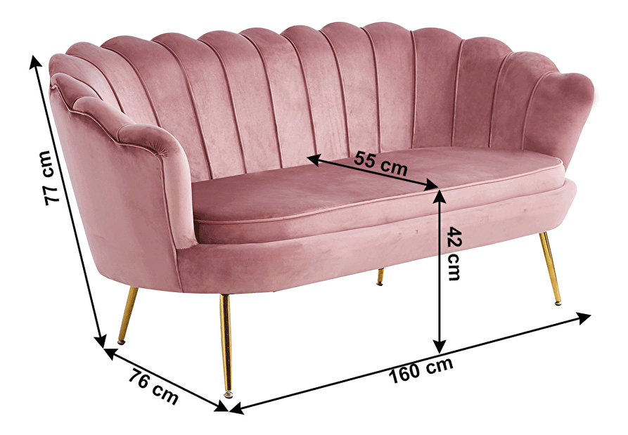 Sofa 2,5 sed. Noblesse (ružičasta + zlatna)