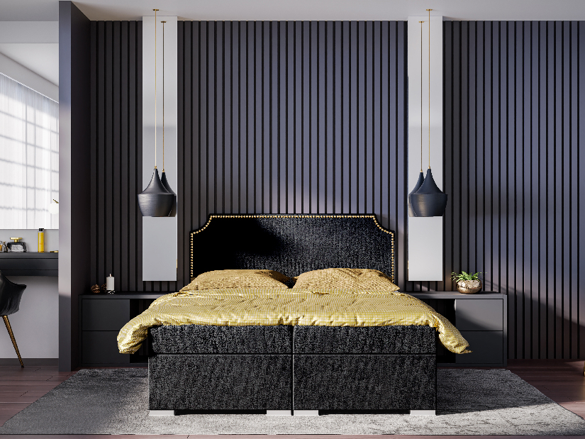 Bračni krevet Boxspring 160 cm Lupin (crna) (s madracem i prostorom za odlaganje)