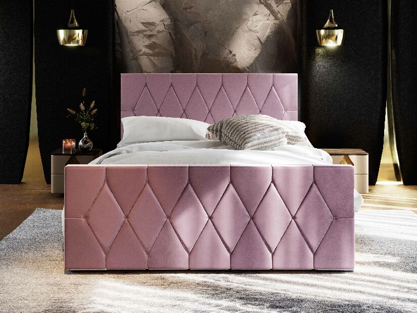 Bračni krevet 140 cm Alex (prljavo ružičasta) (s podnicom i prostorom za odlaganje)
