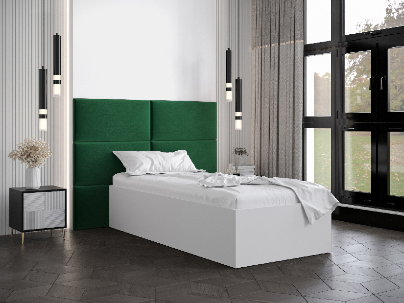 Jednostruki krevet s tapeciranim uzglavljem 90 cm Brittany 2 (bijela mat + zelena) (s podnicom)