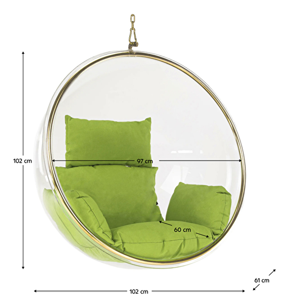 Viseća fotelja Brynlee Typ 1 (zelena + zlatna + providna)