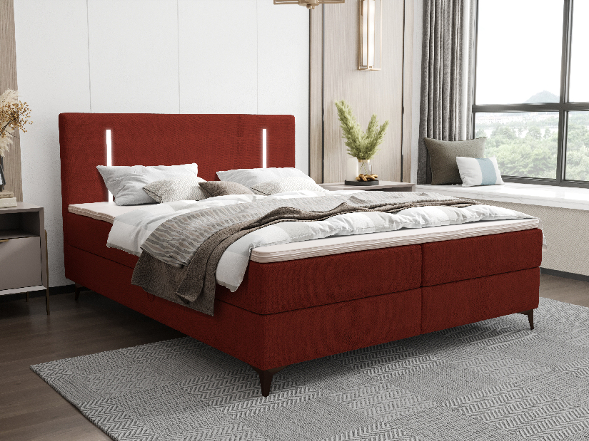 Bračni krevet 180 cm Ortega Comfort (crvena) (s podnicom i madracem, s prostorom za odlaganje) (s LED rasvjetom)