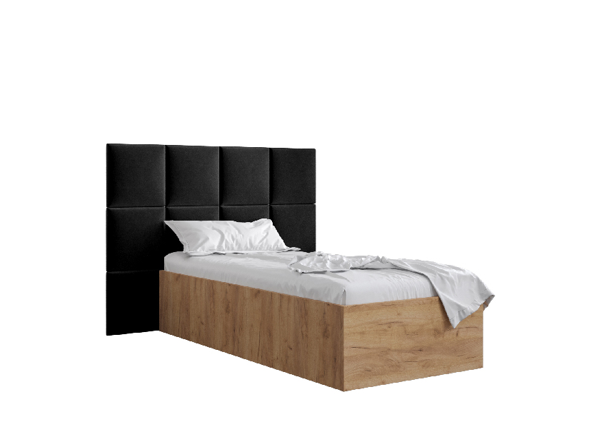 Jednostruki krevet s tapeciranim uzglavljem 90 cm Brittany 4 (hrast craft zlatni + crna) (s podnicom)