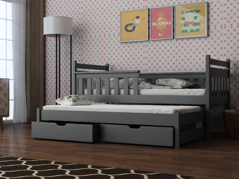 Dječji krevet 80 x 180 cm DORIA (s podnicom i prostorom za odlaganje) (grafit)