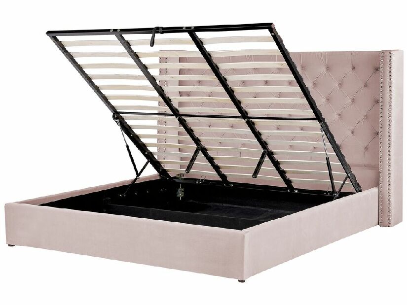 Bračni krevet 180 cm Lubbka (ružičasta) (s podnicom) (s prostorom za odlaganje)