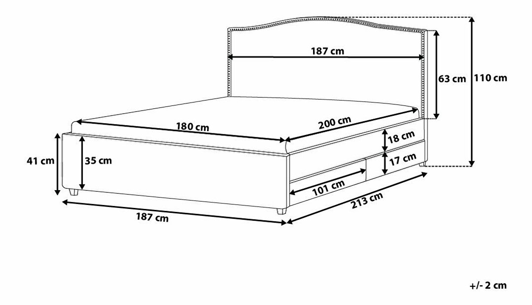 Bračni krevet 180 cm MONTHY (s podnicom i prostorom za odlaganje) (siva)