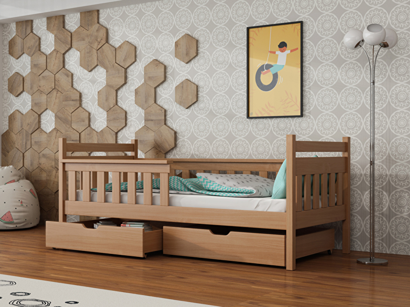 Dječji krevet 90 x 200 cm Emelda (s podnicom i prostorom za odlaganje) (bukva)
