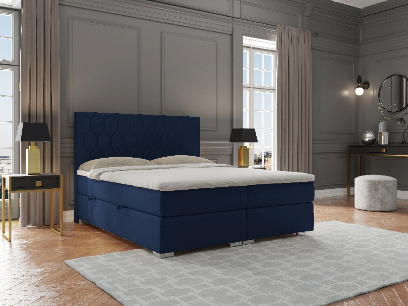 Bračni krevet Boxspring 180 cm Piranno (tamno plava riviera) (s prostorom za odlaganje)