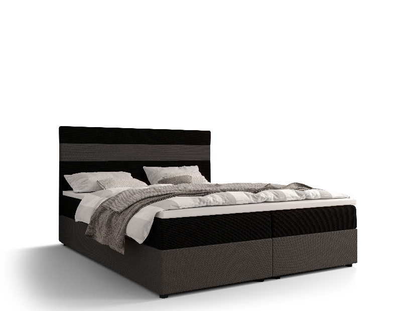 Bračni krevet Boxspring 180 cm Locos (crna + siva) (s madracem i prostorom za odlaganje)