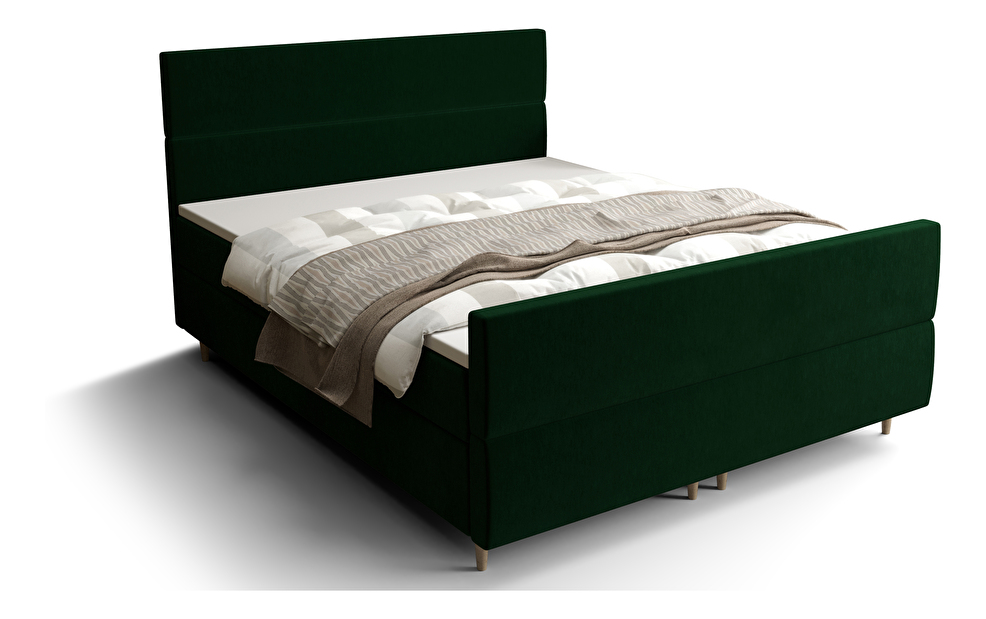 Bračni krevet Boxspring 180 cm Flu Plus Comfort (tamnozelena) (s madracem i prostorom za odlaganje)