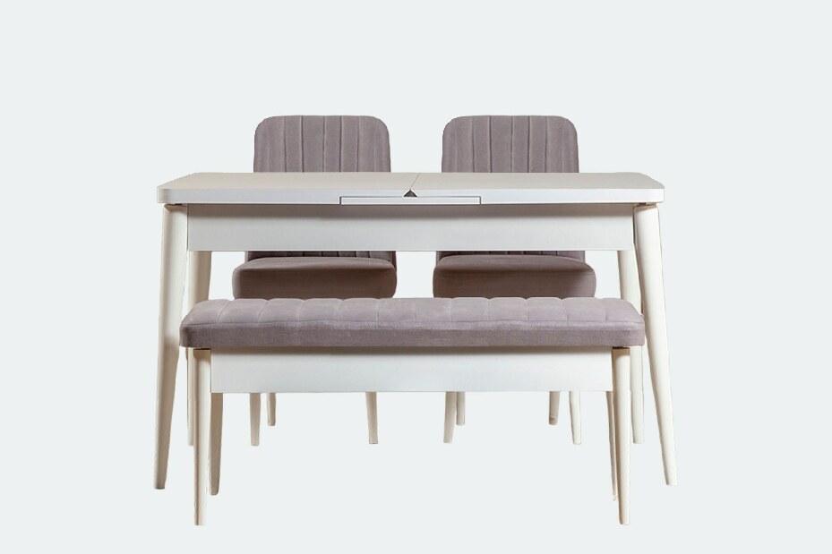 Blagovaonski stol na razvlačenje s 2 stolice i klupom Vlasta (bijela + siva)
