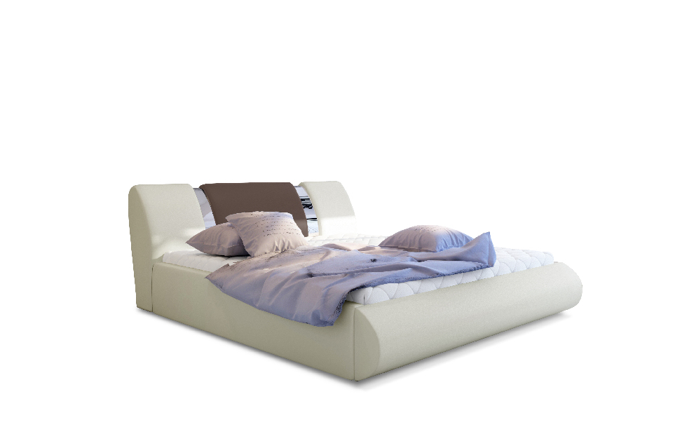 Bračni krevet 180 cm Fabio (krem + smeđa) (s podnicom i prostorom za odlaganje)