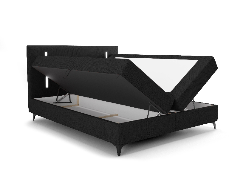 Bračni krevet 160 cm Ortega Comfort (crna) (s podnicom i madracem, s prostorom za odlaganje) (s LED rasvjetom)