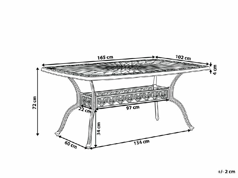 Vrtni stol 165 cm LIZZI (aluminij) (smeđa) (za 6 osoba)