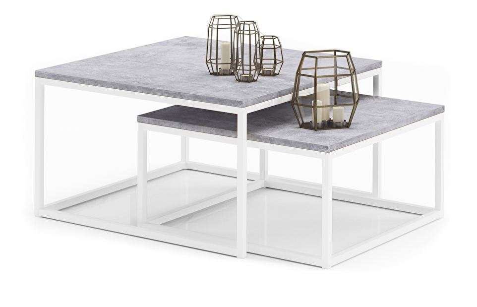 Set 2 kom. stolića za kavu Kamir (bijela + beton)