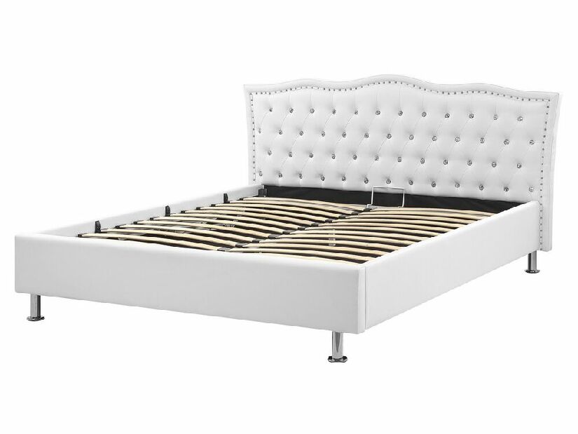 Bračni krevet 160 cm MATH (s podnicom i prostorom za odlaganje) (bijela)