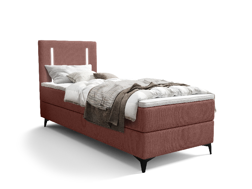 Jednostruki krevet 80 cm Ortega Comfort (terakota) (s podnicom i madracem, bez prostora za odlaganje) (s LED rasvjetom)