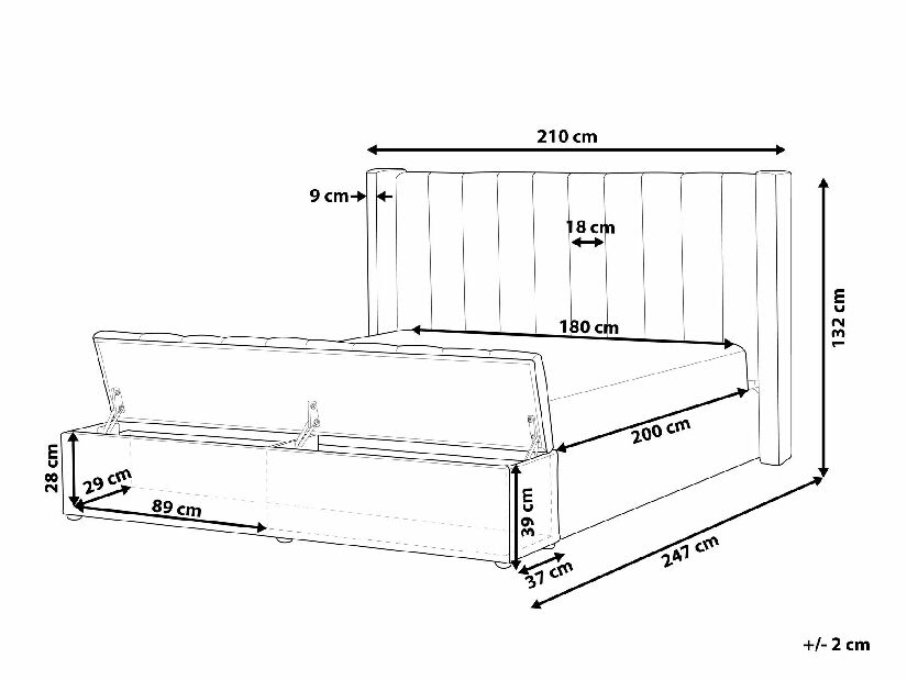 Bračni krevet 180 cm NAIROBI (ljubičasta) (s podnicom i prostorom za odlaganje)
