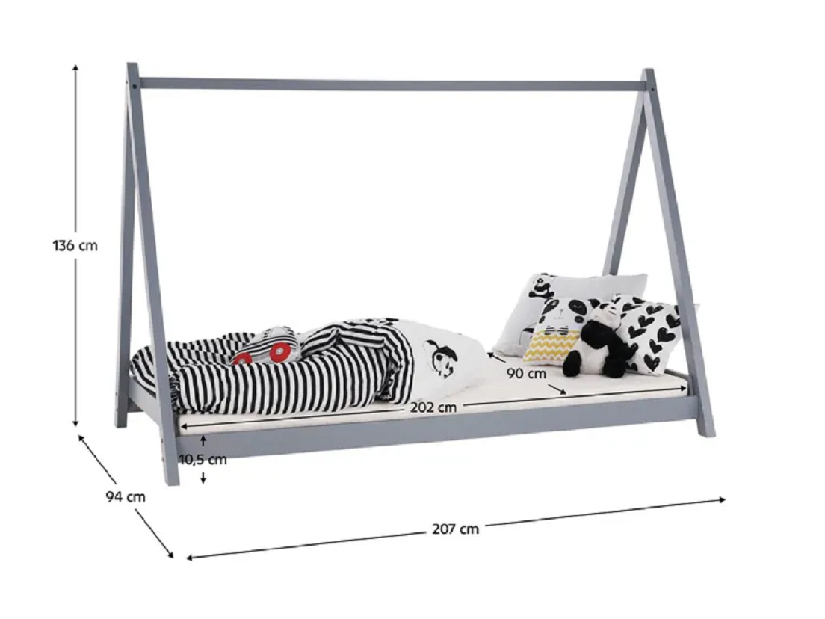 Jednostruki krevet 90 cm Gross (siva)