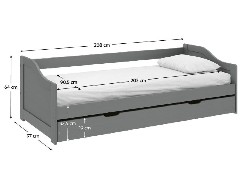 Krevet sa pomoćnim ležajem Lusid (siva) 