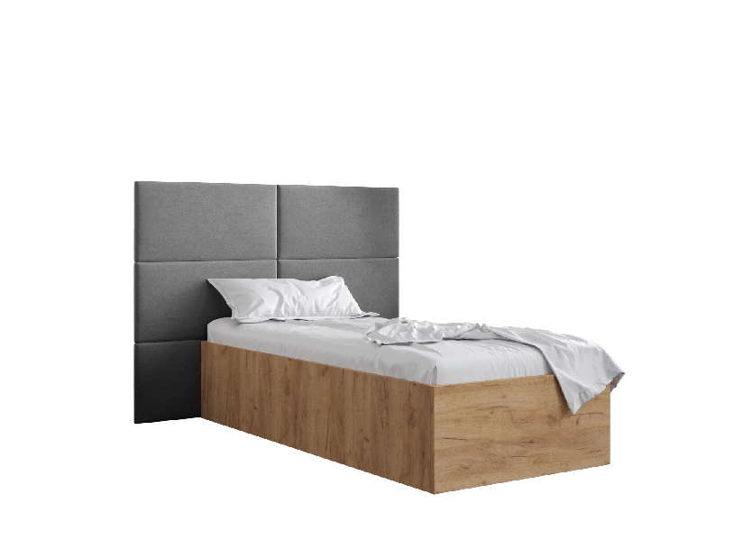 Jednostruki krevet s tapeciranim uzglavljem 90 cm Brittany 2 (hrast craft zlatni + siva) (s podnicom)
