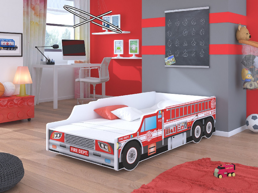 Dječji krevet 160x80 cm Požiarnik (s podnicom i madracem) (crvena)