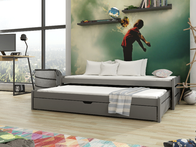 Dječji krevet 90 x 190 cm ANISSA (s podnicom i prostorom za odlaganje) (grafit)
