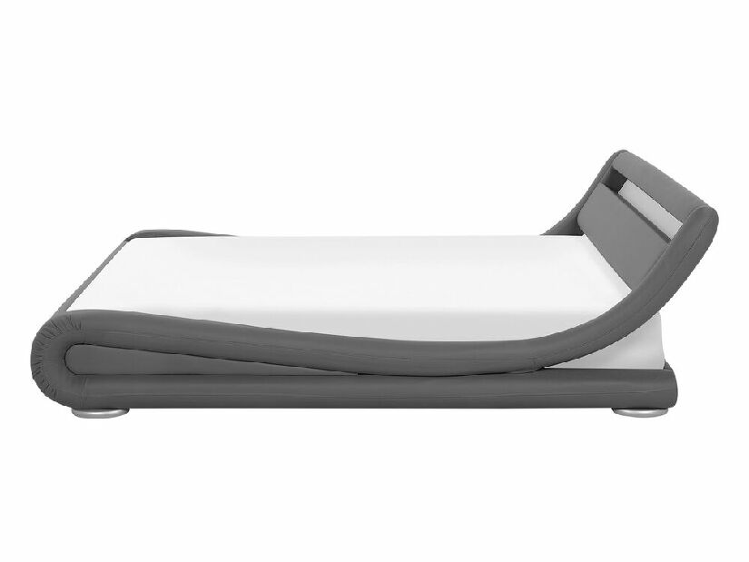 Bračni krevet 140 cm AGINON (sintetička koža) (siva) (s podnicom, madracem i LED rasvjetom)