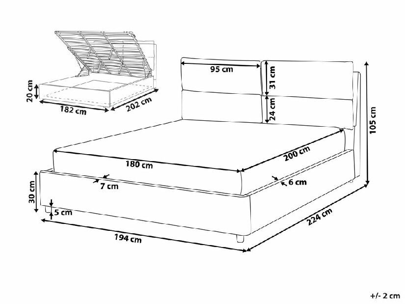 Bračni krevet 180 cm Batil (siva) (s podnicom) (s prostorom za odlaganje)