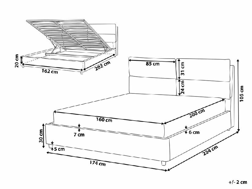Bračni krevet 160 cm Batil (siva) (s podnicom) (s prostorom za odlaganje)