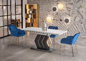 Blagovaonski stol- Vinetu (bijeli mramor + crna + zlatna)